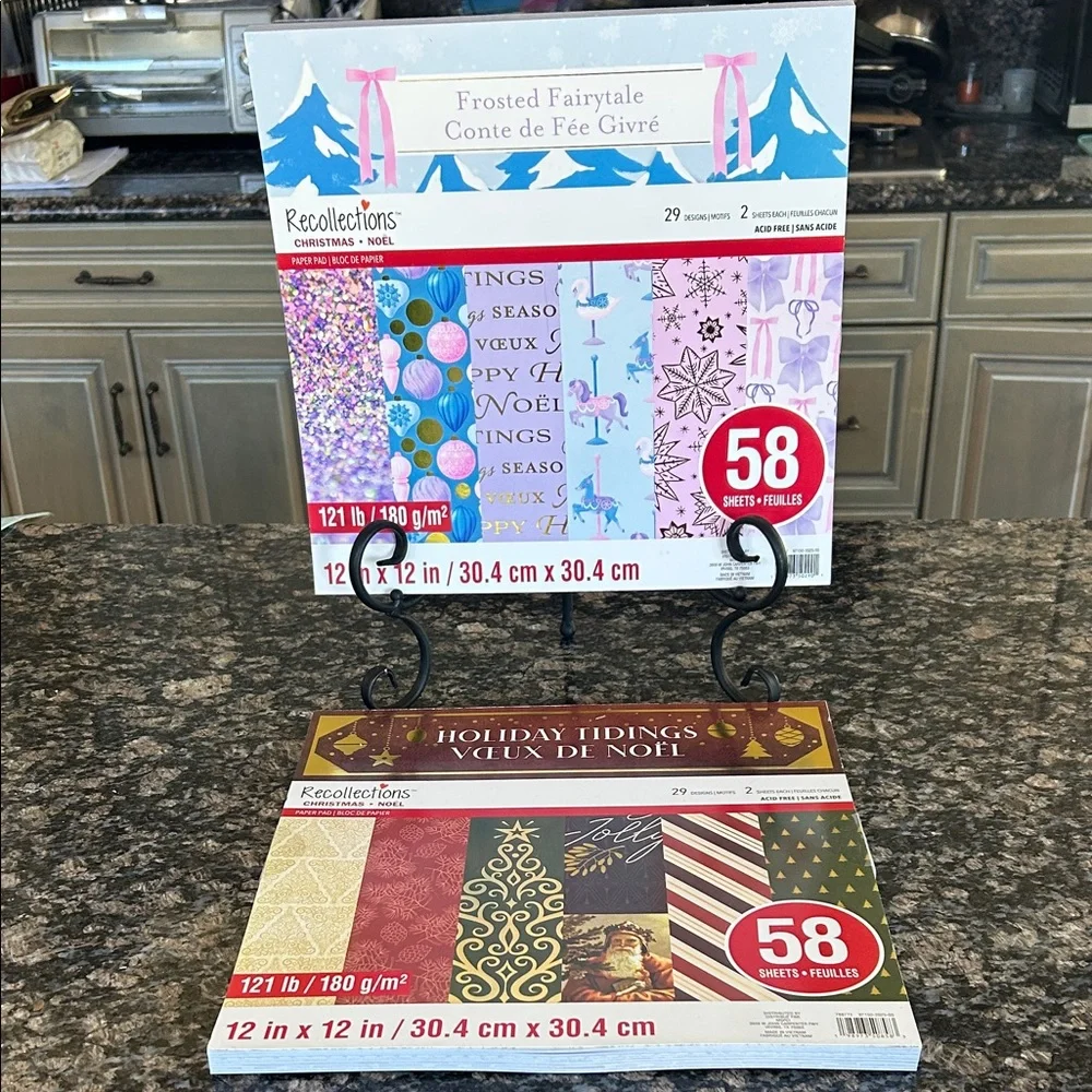 RECOLLECTIONS PAPER PAD FROSTED FAIRYTALE & HOLIDAY TIDINGS 12x 12LOT OF 2 NWT